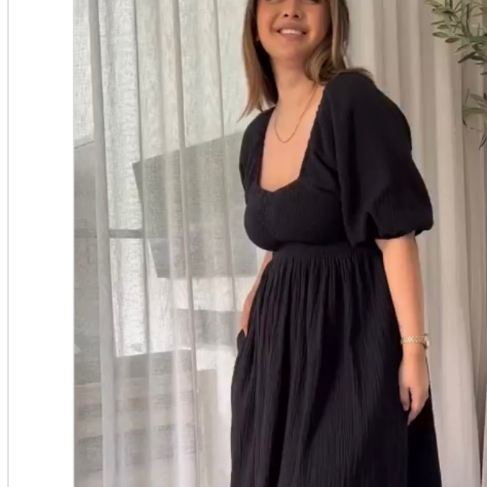 Moolk Cotton Gauze Square Neck Puffed Sleeve Midi/Maxi Dress.